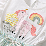 Summer Arrival Cartoon and Stripe Pattern Fly Sleeves Dress for Stylish Girls - MyKids-USA™