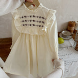Spring and Autumn Vintage Embroidered Pattern Long-sleeved Dress for Stylish Girls