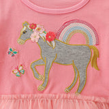 Baby Girl Cartoon Embroidered Pattern Mesh Overlay Design Solid Dress - MyKids-USA™