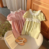 New Arrival Summer Kids Girls Short Sleeves Ruffle Collar Princess Dress - MyKids-USA™