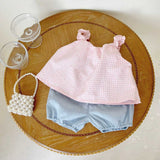 Summer Baby Kids Plaid Pattern Sleeveless Top Vest with Shorts Clothing Set for Girls