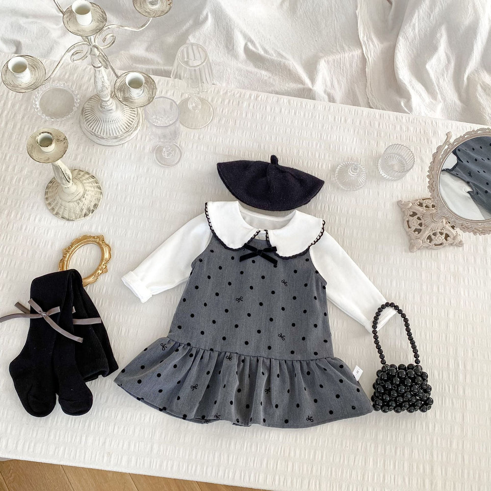 Arrival Spring Girls Long Sleeves Simple Top and Dots Pattern Sleeveless Dress Set Clothing Set - MyKids-USA™
