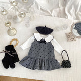 Arrival Spring Girls Long Sleeves Simple Top and Dots Pattern Sleeveless Dress Set Clothing Set - MyKids-USA™