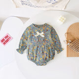 Baby Girl Ditsy Flower Pattern Bow Patched Design Korean Style Onesies - MyKids-USA™