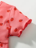 New Arrival Baby Kids Girls Ladybird Print Short Sleeves Dress