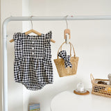 Baby Girl Sleeveless Grid Round Collar Onesies