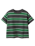 Summer New Arrival Children Boys And Girls’ Vintage Striped Loose Short Sleeves T-Shirt In European And American Style For Summer