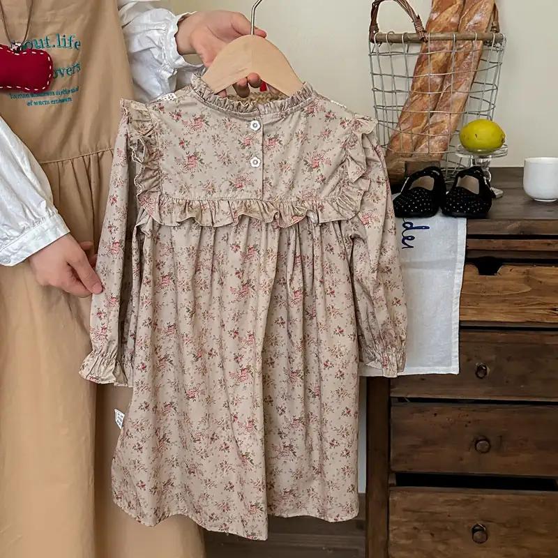 Spring and Autumn Ruffle Edged Neck French Style Floral Sweet Children’s Doll Dress - MyKids-USA™