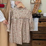 Spring and Autumn Ruffle Edged Neck French Style Floral Sweet Children’s Doll Dress - MyKids-USA™