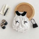 Hot Selling Summer Baby Kids Girls Color Patchwork Sleeveless Peter Pan Collar Pocketed Onesies - MyKids-USA™