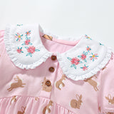 Baby Girls Peter Pan Floral Collar Short Sleeves Rabbits Pattern Dress - MyKids-USA™
