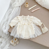 Autumn Arrival Baby Girls Long Sleeves Stand Collar Floral Embroidery Tulle Onesies Dress - MyKids-USA™
