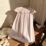 Summer Baby Kids Girls French Short Sleeves Floral Pattern Embroidered Dress - MyKids-USA™