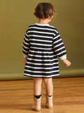 Arrival Autumn Girls Cartoon Dachshund Dog Pattern Crew Neck Long Sleeves Striped Dress - MyKids-USA™