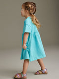 Summer Pure Cotton Cartoon Rainbow Pattern Short Sleeves Dress for Stylish Girls