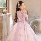 Princess Purple Birthday Dress For Girls: Luxurious Long-Sleeved Piano Performance Attire, Perfect For Spring Celebrations - MyKids-USA™