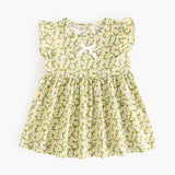 Summer New Arrival Baby Girls Casual Floral Print Fly Sleeves Crew Neck Dress