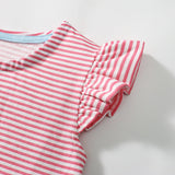 Summer Arrival Cute Puppy Cartoon Pattern Short Sleeves Striped Dress for Stylish Girls
