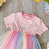 Summer Arrival Butterfly Pattern Short Sleeves Tulle Patchwork Dress for Stylish Girls - MyKids-USA™