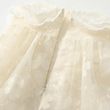 Summer Arrival Baby Girls Cute Floral Pattern Tulle Sleeveless Dress with Collar