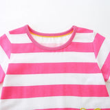 Summer Arrival Baby Girls Floral Leopards Pattern Short Sleeves Striped Dress - MyKids-USA™