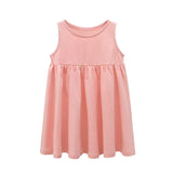 Baby Girls Solid Round Collar Design Sleeveless Dress In Summer - MyKids-USA™