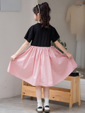 New Arrival Summer Kids Girls Fashion Color Patchwork Cotton Short Sleeves Dress