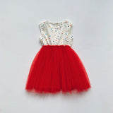 Summer Baby Kids Girls Sleeveless Simple Pattern and Mesh Patchwork Dress