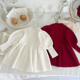 Baby Girl Solid Lantern-Sleeved Knitting Dress In Autumn - MyKids-USA™