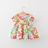 Baby Floral Pattern Short Sleeve Crewneck Dress with Purse - MyKids-USA™