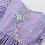 Summer Arrival Cute Flowers Pattern Fly Sleeves Crew Neck Dress for Stylish Girls - MyKids-USA™