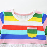 Summer Hot Selling Colorful Rainbow Striped Pattern Short Sleeves Dress for Stylish Girls - MyKids-USA™