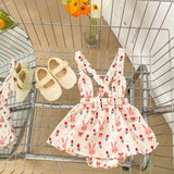 Baby Girl Solid Color Doll Neck Blouses With Strap Dress Sets - MyKids-USA™