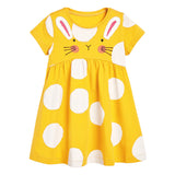 Baby Kids Girls Crew Neck Polka Dots Rabbit Design Short Sleeves Dress - MyKids-USA™
