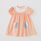 Summer Kids Girls Casual Style Floral Embroidered Collar Short Sleeves Dress