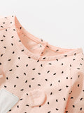 Spring Baby Grils Long Sleeve Cute Cat Design Pink Polka Dot Dress
