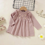 Baby Girl Flower Patched Pattern Solid Color Knitted Dress - MyKids-USA™