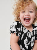 Baby Girls Square Neck Short Sleeves Black Floral Dress