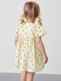 Baby Girls Single Breasted Plaid Lemons Print Short Sleeves Dress