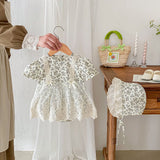 Summer Baby Girls Vintage Floral Short Sleeves Lace Mesh Princess Onesie Dress - MyKids-USA™