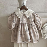 Baby Girls Turndown Collar Floral Soft Spring Vintage Dress - MyKids-USA™