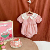 Summer Girls Flowers Embroidery Collar Plaid Onesies And Girls’ Dress – Princess Sister Matching Set