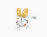 Baby Girl Fruit Print Pattern Lace Design Square Collar False 2-Pieces Onesies In Summer