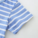Girls Summer Striped Applique Short Sleeves Blue Mesh Design Dress - MyKids-USA™