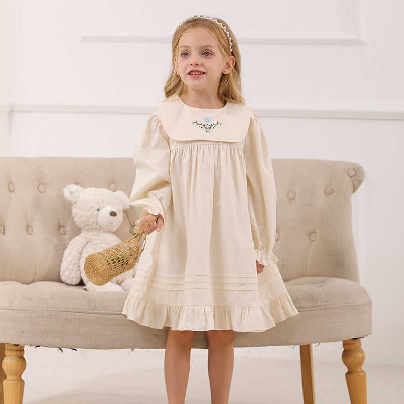 Spring and Autumn Vintage Flowers Embroidered Long-sleeved Dress for Stylish Girls - MyKids-USA™
