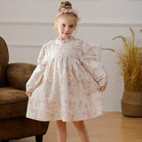 Hot Selling French Style Autumn Girls Flowers Print Ruffle Neck Long Sleeves Pleated Dress - MyKids-USA™