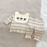 Striped Pattern Pajamas With Removable Drool Towel Sets