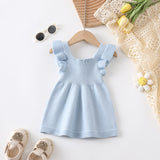 Arrival Summer Baby Kids Girls Plain Simple Solid Color Fly Sleeves Knitted Dress - MyKids-USA™