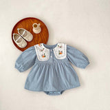 Autumn New Arrival Baby Girls Long Sleeves Flowers Embroidered Pattern Crew Neck Onesies Dress - MyKids-USA™