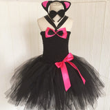 Children’s Halloween Solid Color Cat Costume Mesh Tutu Dress & 1-Piece Jewelry Sets - MyKids-USA™